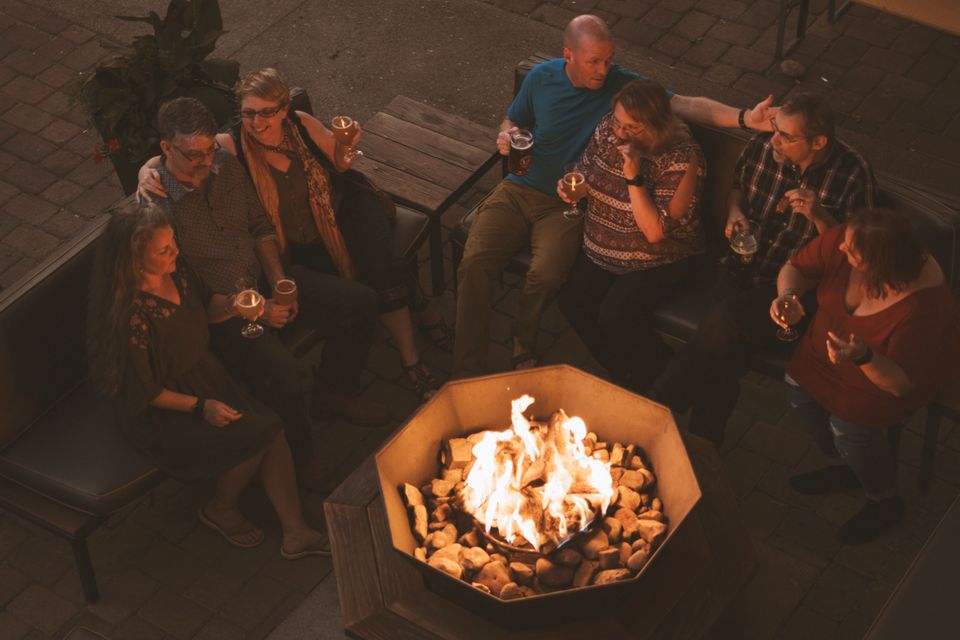 People sitting around a fire