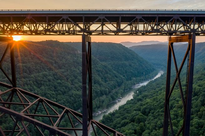 Photo of the bridge and river in New River Gorge