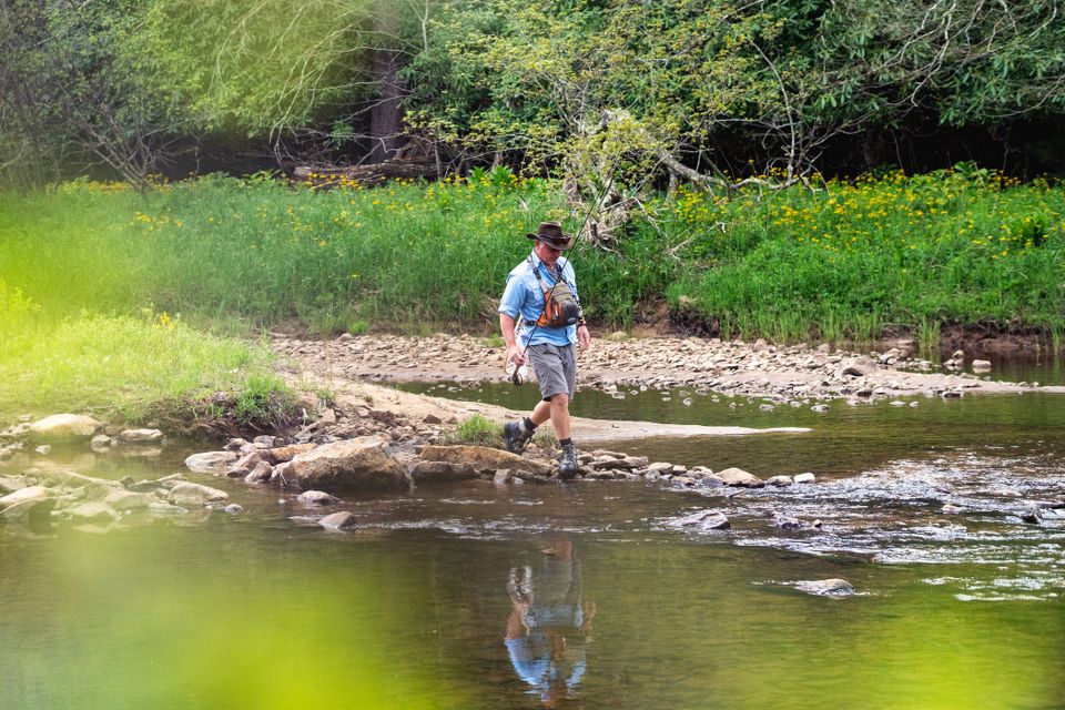 Person fishing on a creek